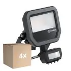 Confezione Multipack 4x Ledvance Proiettore LED Aluminium Nero 8W 1200lm 100D - 840 Bianco Freddo | IP65 - Sensore Di Movimento E Luce - Simmetrico